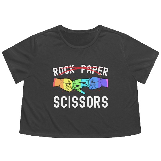 Lesbian Pride Rock Paper Scissors Funny LGBTQ Flowy Cropped Tees