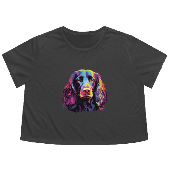 Watercolor Colorful Boykin Spaniel Flowy Cropped Tees