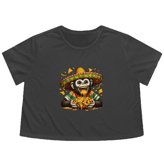 Cinco de Mayo monkey with nachos Flowy Cropped Tees