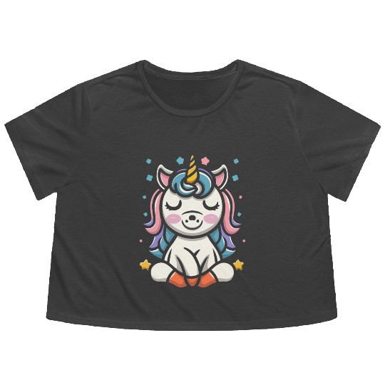 Cute school unicorn cartoon Flowy Cropped Tees design