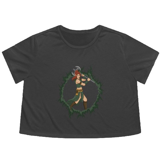 Female Elf Warrior With An Iron Axe Flowy Cropped Tees