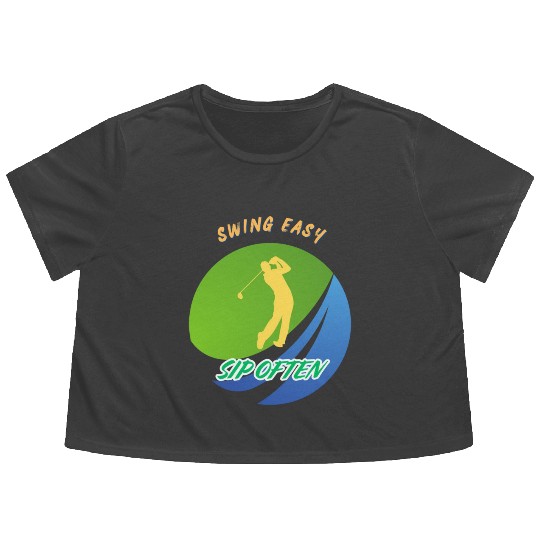 Swing Easy, Sip Often. Funny golf beer Flowy Cropped Tees