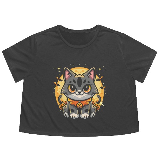 Cute cat halloween character fantasy Flowy Cropped Tees