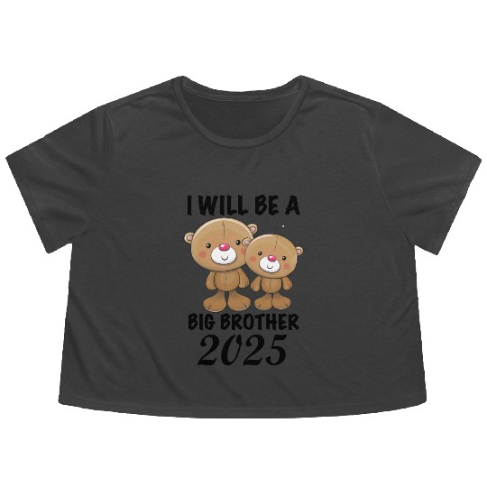 I'm Going To Be A Big Brother 2025 Teddy Bear Flowy Cropped Tees