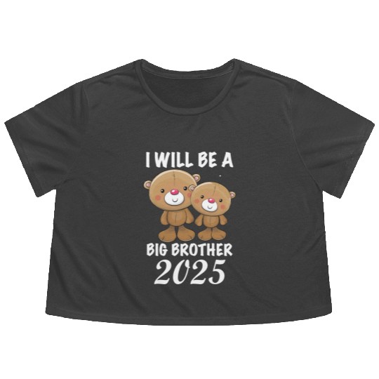 I'm Going To Be A Big Brother 2025 Teddy Bear Flowy Cropped Tees