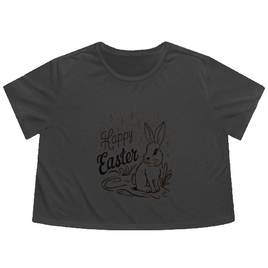 Playful Happy Easter Artwork: Vintage Bunny Design Flowy Cropped Tees