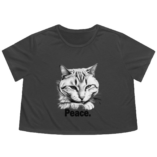 Peaceful Tabby Art Flowy Cropped Tees
