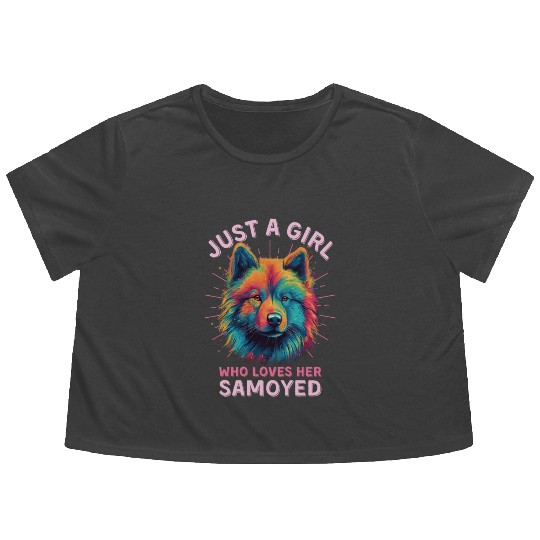Colorful Samoyed Flowy Cropped Tees