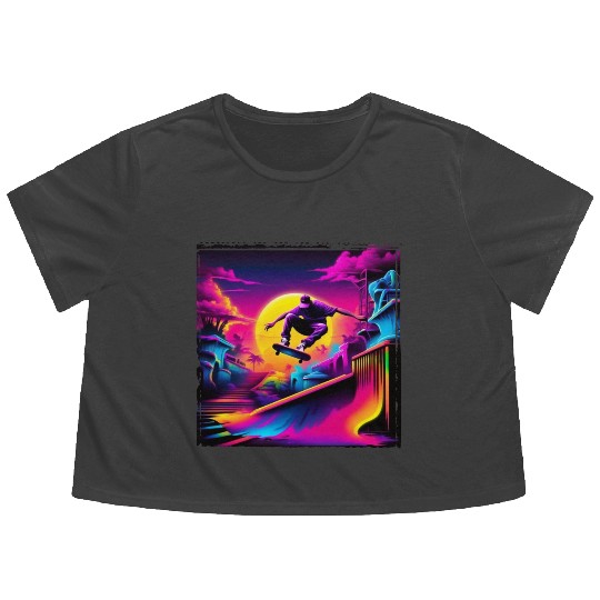 AI Airbrushed Synthwave Skate Scene Flowy Cropped Tees