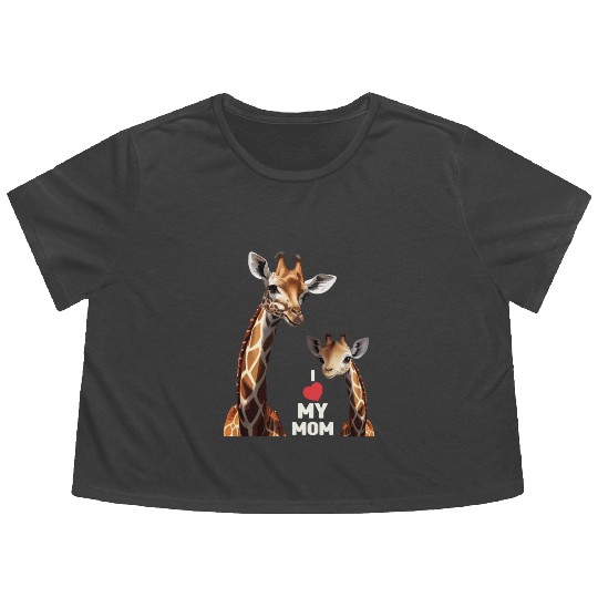 I Love My Mom Giraffe Happy Mother's Day Flowy Cropped Tees