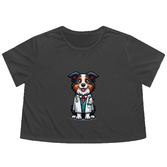 Border Collie as a Doctor, funny dog Flowy Cropped Tees