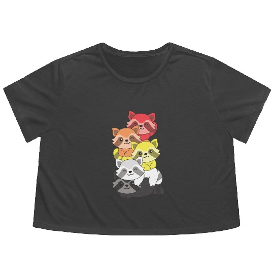 Lithsexual Flag Pride Lgbtq Cute Raccoon Flowy Cropped Tees