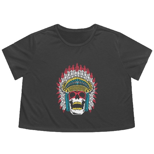 Indigenous Native American Skull Skull Head Flowy Cropped Tees
