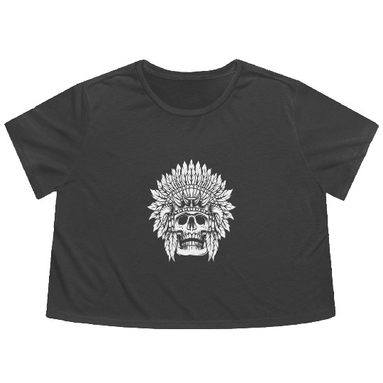 Indigenous Native American Skull Head Flowy Cropped Tees