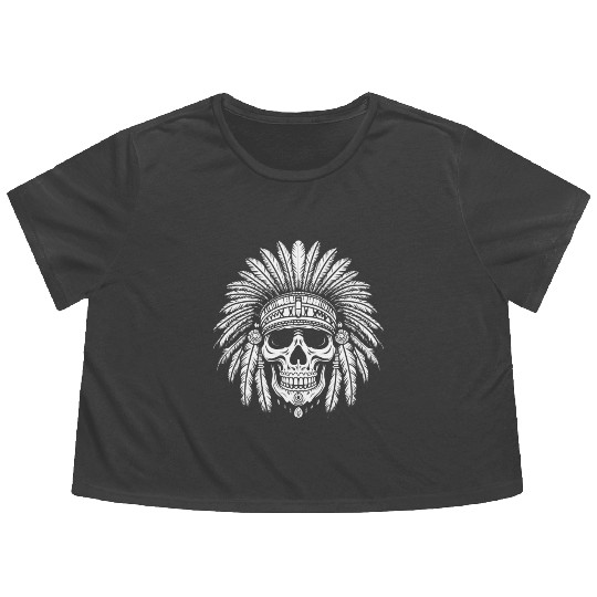 Indigenous Native American Skull Head Flowy Cropped Tees
