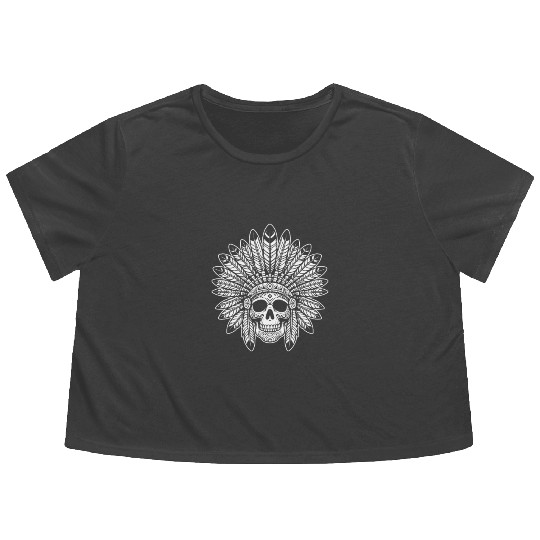 Indigenous Native American Skull Head Flowy Cropped Tees