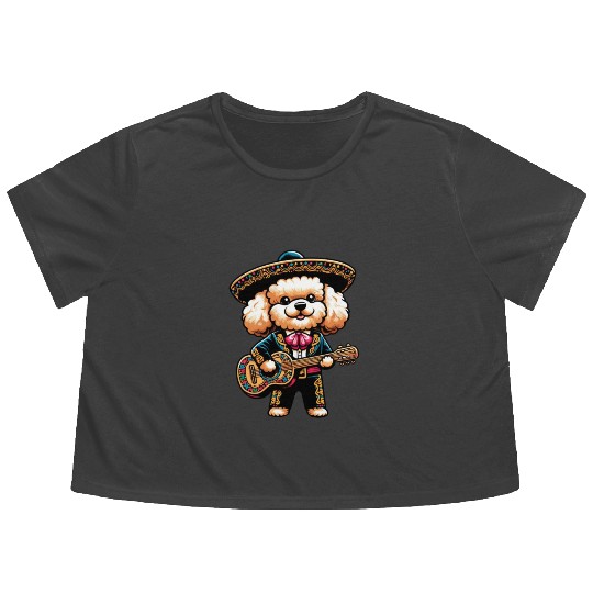 Poodle as Mariachi Guitarist Cinco de Mayo Flowy Cropped Tees
