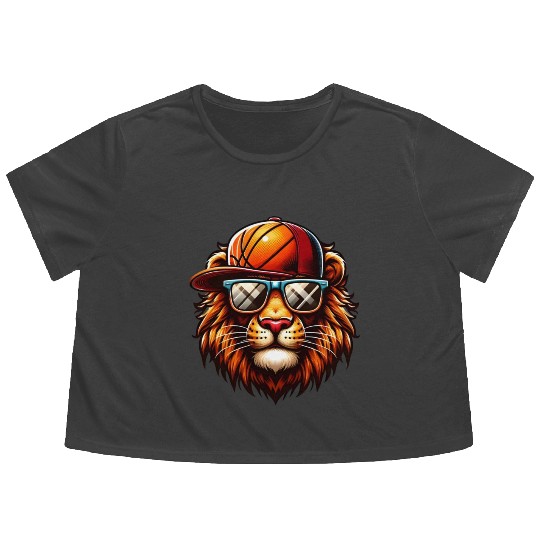 Cute Lion Playing Basketball: King Of The Court Flowy Cropped Tees