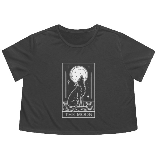 Tarot Card The Moon and Wolf Flowy Cropped Tees