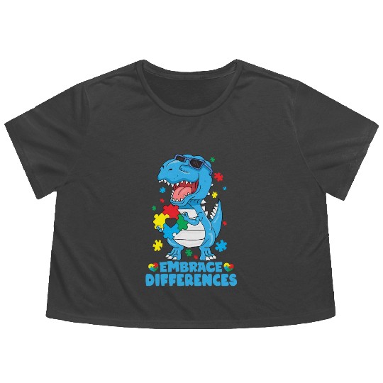 Embrace Differences T Rex Dinosaur Autism Awarenes Flowy Cropped Tees