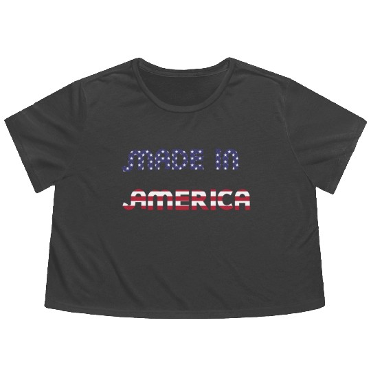 Made in America American Flag Font Funny Patriotic Flowy Cropped Tees