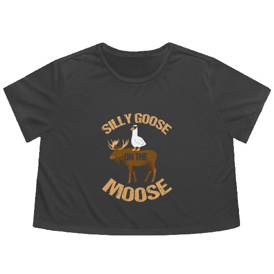 Silly Goose On The Moose Pun Geese Lover Flowy Cropped Tees