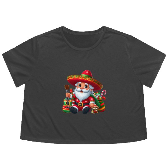 Cinco de Mayo Santa Claus Flowy Cropped Tees