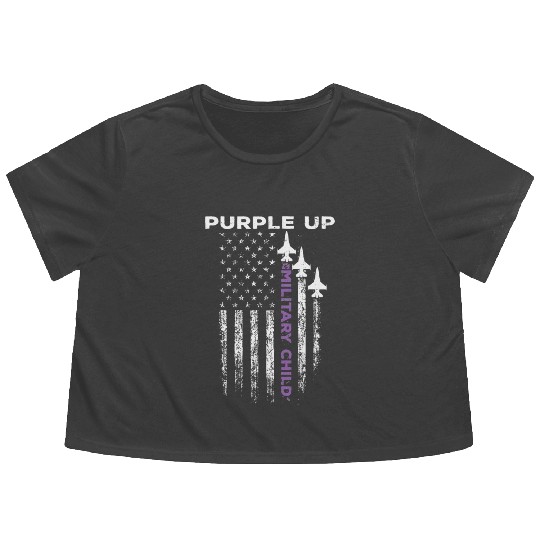Purple Up For Military Kids Force US Flag Flowy Cropped Tees