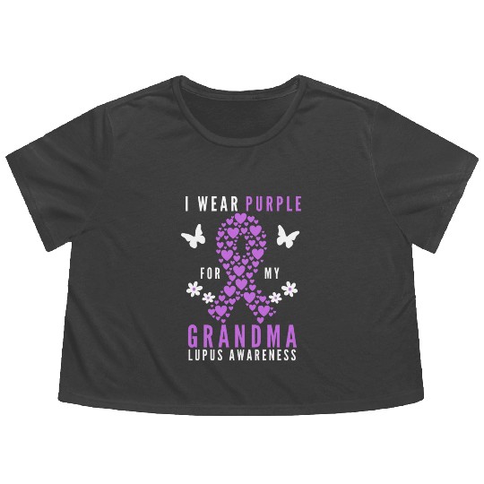 I wear purple for my grandma lupus awareness Flowy Cropped Tees