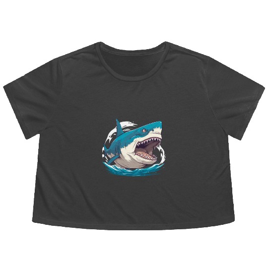 Great White Shark - Ocean Shark - Shark Lover Flowy Cropped Tees