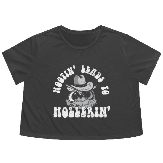 Funny Cowboy Cowgirl Hootin' Leads To Hollerin' Flowy Cropped Tees