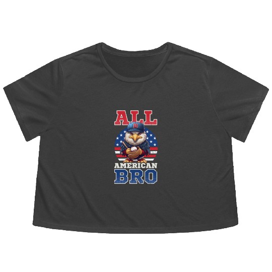 4th Of July Baseball All American Bro Eagle Flowy Cropped Tees