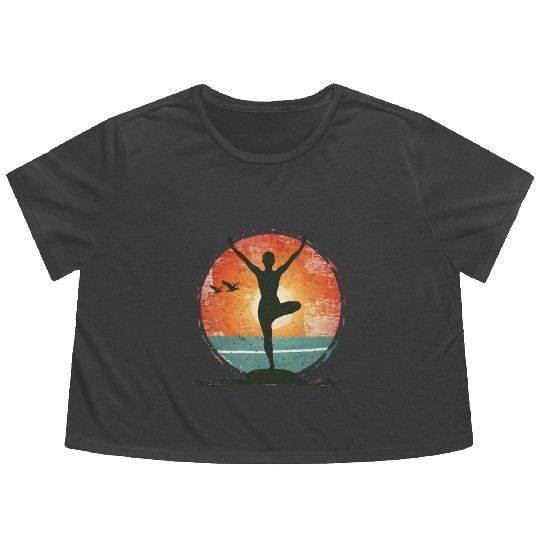 Sunset Yoga Silhouette Peaceful Scene Flowy Cropped Tees