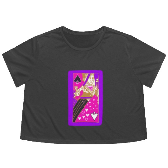 Purple Queen Of Spades Playing Card Flowy Cropped Tees