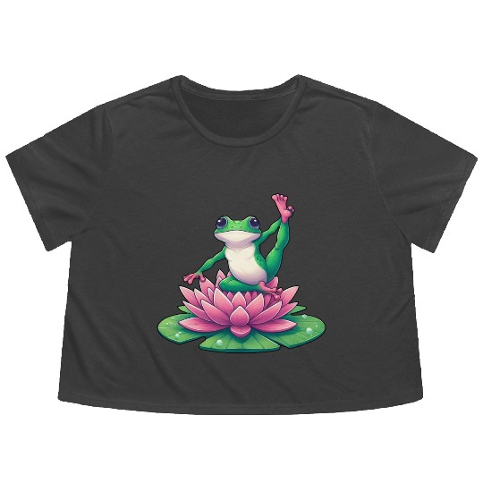 Frog Yoga Meditation on Water Lily Flowy Cropped Tees