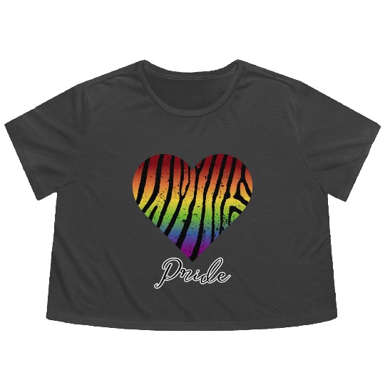 LGBTQ+Pride Rainbow heart-pattern tiger leather Flowy Cropped Tees