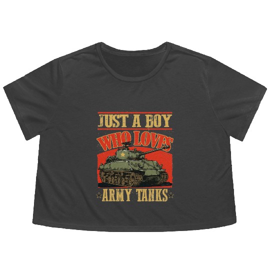 Just a Boy Who Loves Army Tanks a World War 2 Flowy Cropped Tees