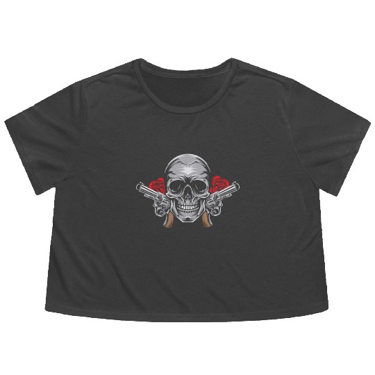 Skeleton Roses Guitar Skull Roses Guns Flowy Cropped Tees
