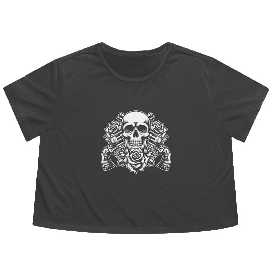 Skeleton Roses Guitar Guns Skull Roses Flowy Cropped Tees