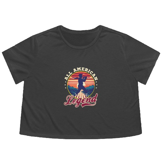4th Of July Baseball All American Legend Flowy Cropped Tees