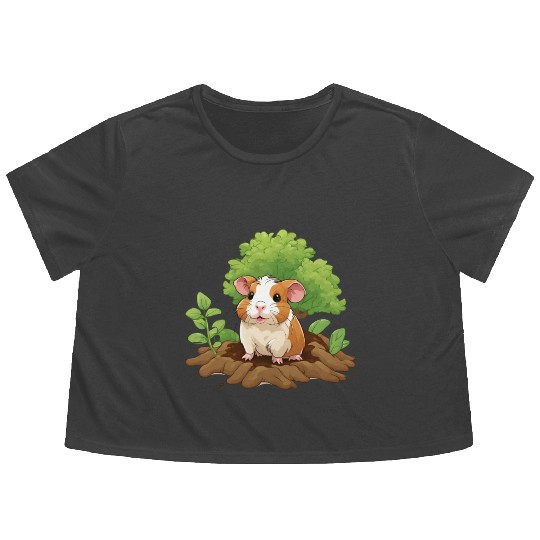 Earth Day Guinea Pig: Vibrant Eco-Friendly Design Flowy Cropped Tees