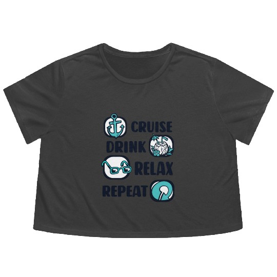 Cruise Drink Relax Repeat Cruise Ship Cruise Flowy Cropped Tees