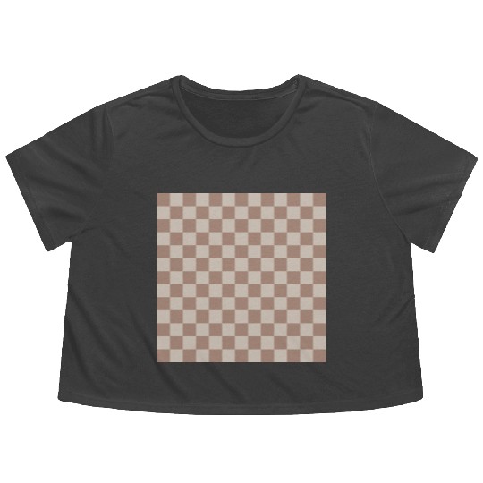 Brown Classic Checkered Big Checkerboard Flowy Cropped Tees