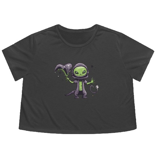 Alien Cat Flowy Cropped Tees