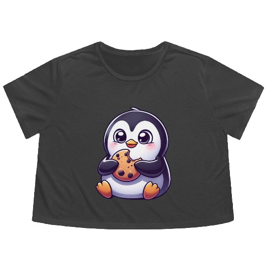 Penguin Cookie Sweet Dessert Biscuit Flowy Cropped Tees