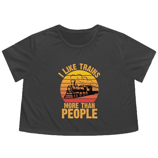 I Like Trains More Than People Flowy Cropped Tees