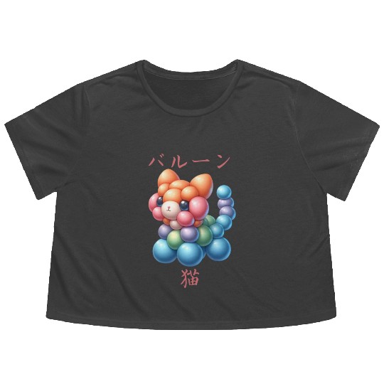 Japanese Balloon Cat Flowy Cropped Tees