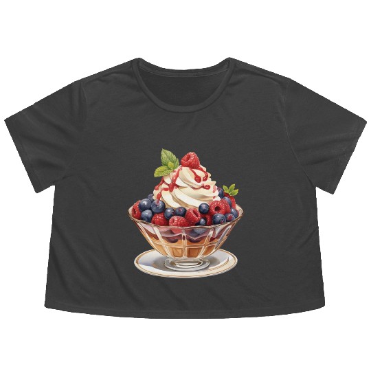 Fruity Raspberries and Blueberries Parfait Sundae Flowy Cropped Tees