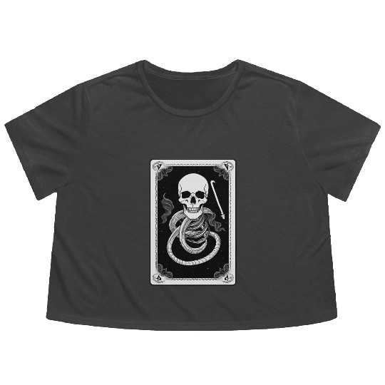 Skull Tarot Card Reader Astrology Occult Flowy Cropped Tees