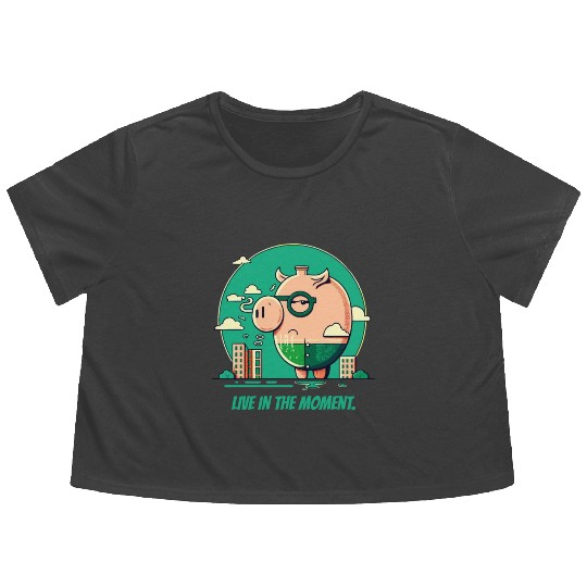 Live in the Moment Pig Flowy Cropped Tees